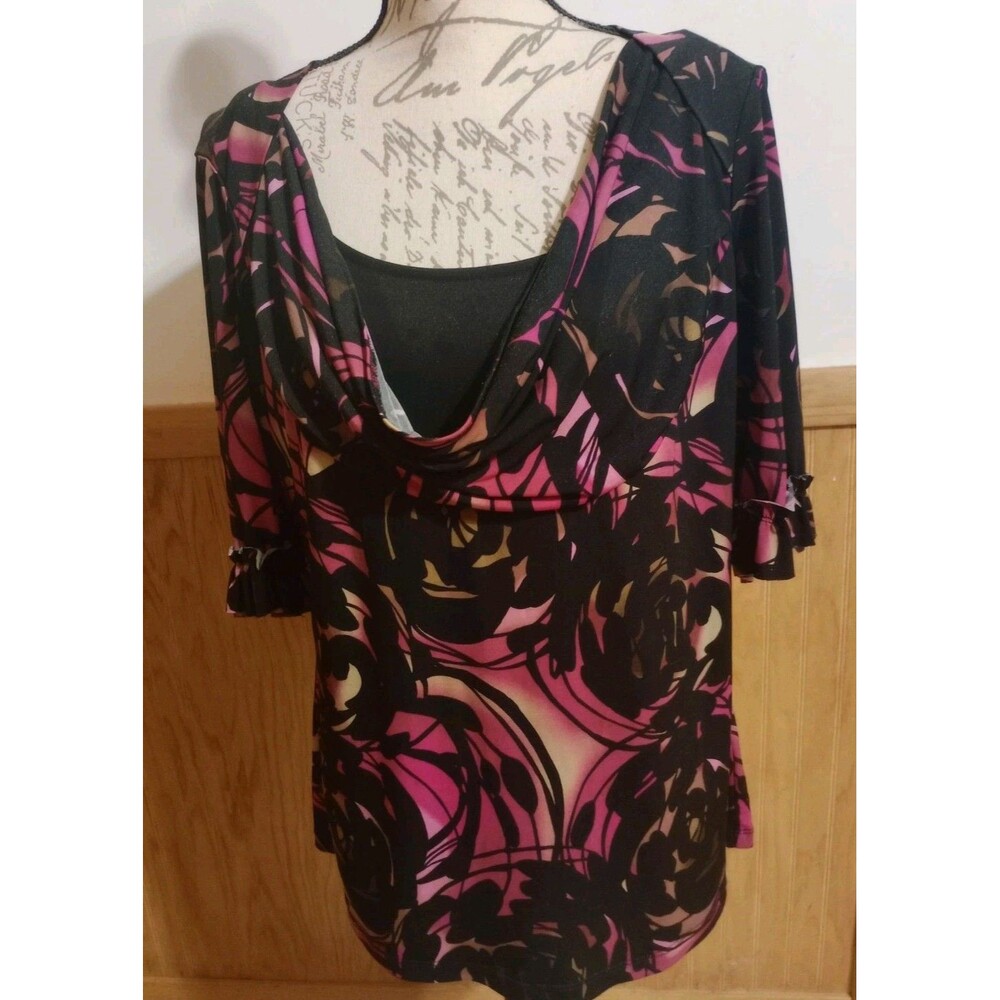 East 5th Silky Floral Blouse 3/4 Ruffle Sleeves Sz L